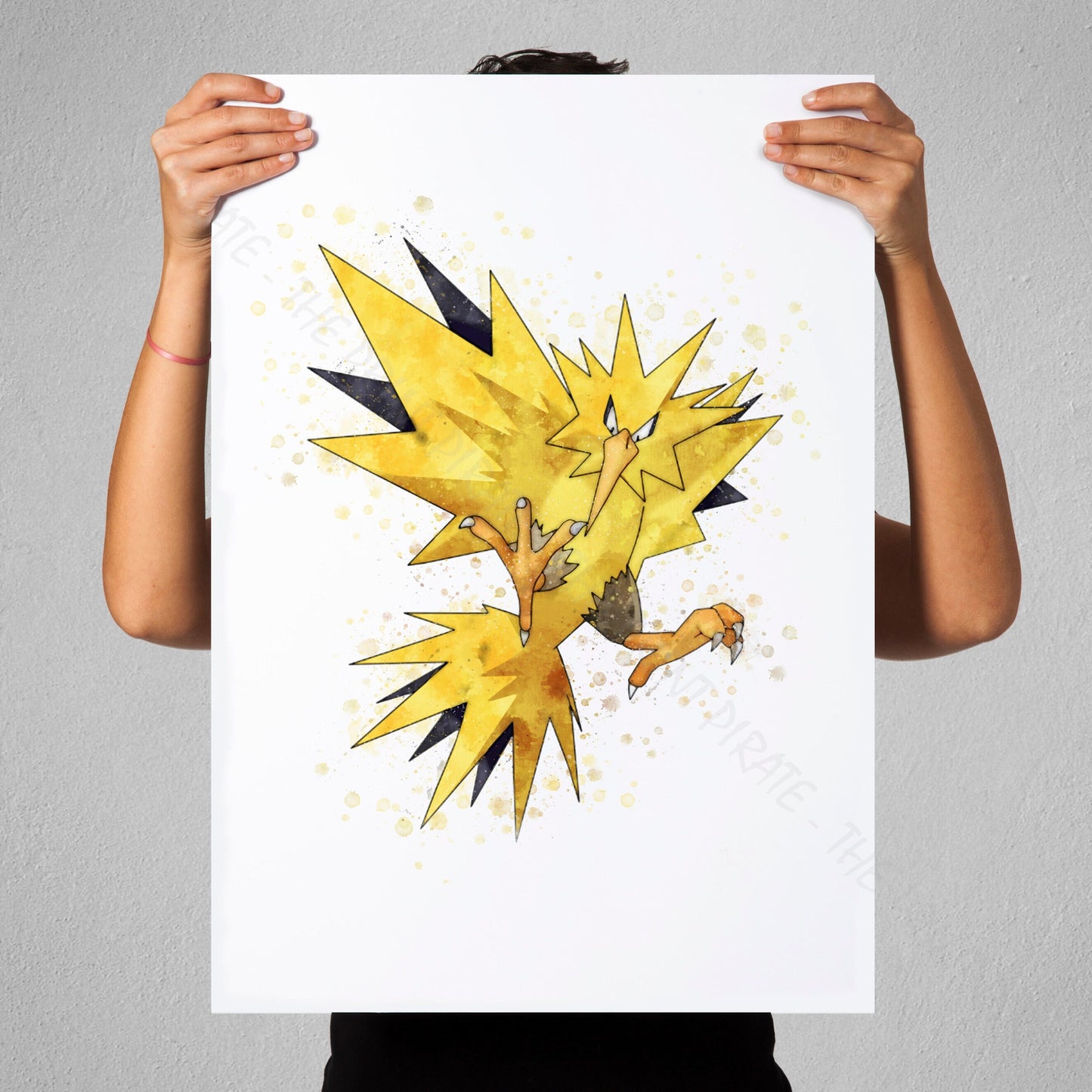 Pokemon 'ZAPDOS' Watercolour Splash Wall Art Print