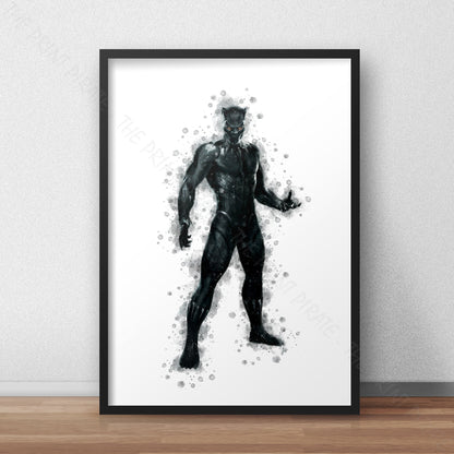 Superhero 'BLACK PANTHER' Marvel Watercolour Splash Wall Art Print