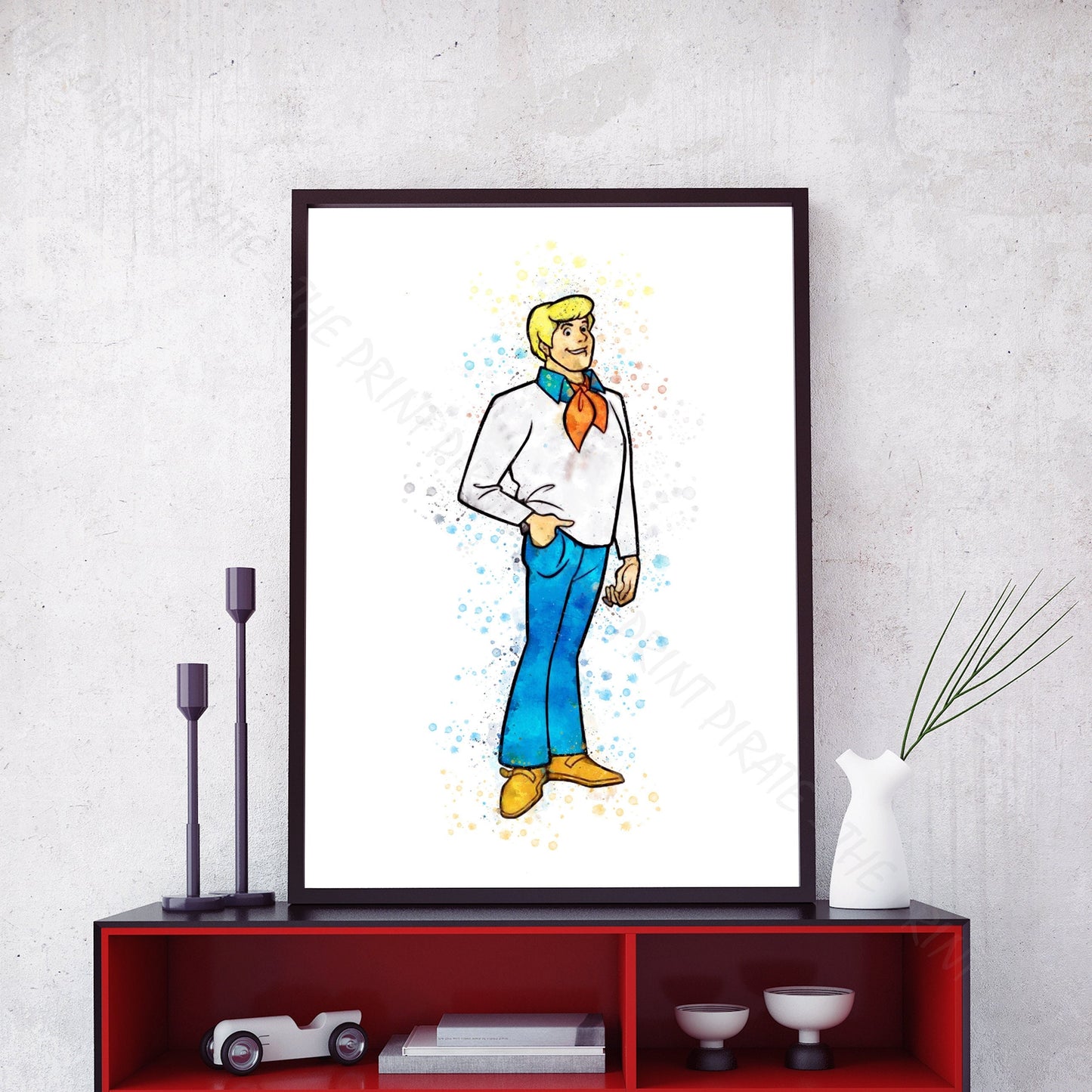 Scooby Doo 'FRED' Watercolour Splash Wall Art Print