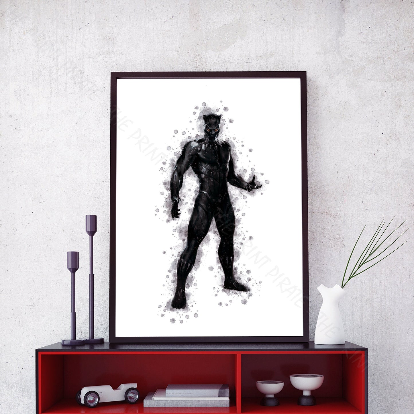 Superhero 'BLACK PANTHER' Marvel Watercolour Splash Wall Art Print