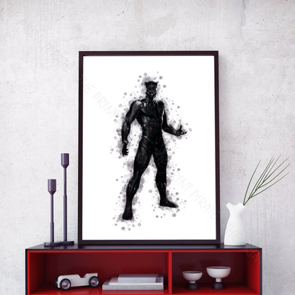 Superhero 'BLACK PANTHER' Marvel Watercolour Splash Wall Art Print