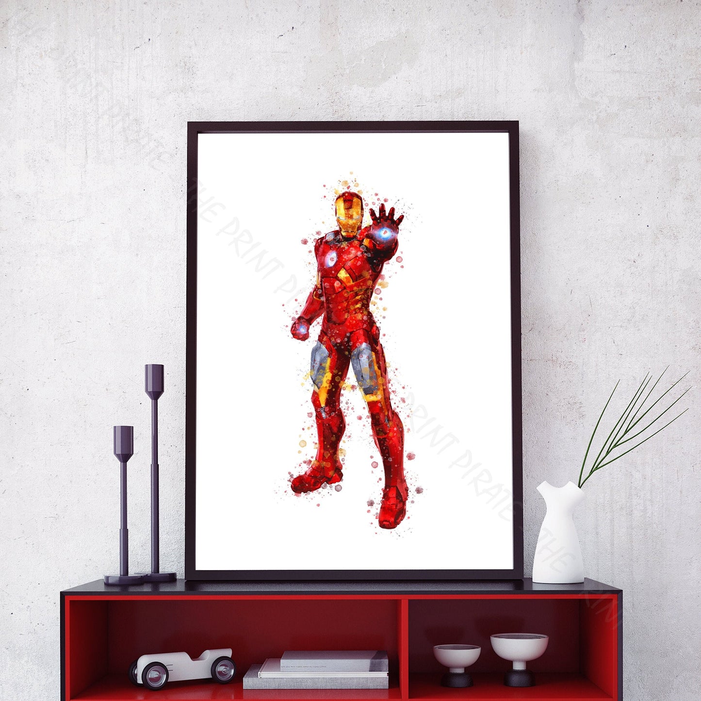 Superhero 'IRON MAN' Marvel Watercolour Splash Wall Art Print