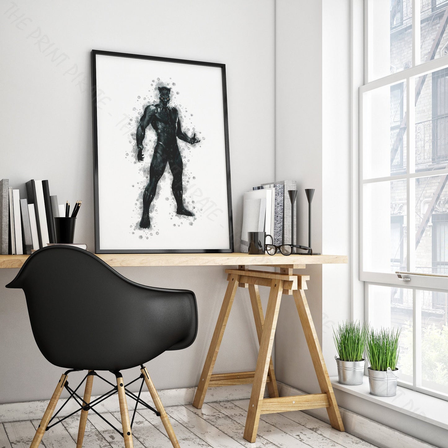 Superhero 'BLACK PANTHER' Marvel Watercolour Splash Wall Art Print