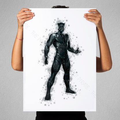 Superhero 'BLACK PANTHER' Marvel Watercolour Splash Wall Art Print