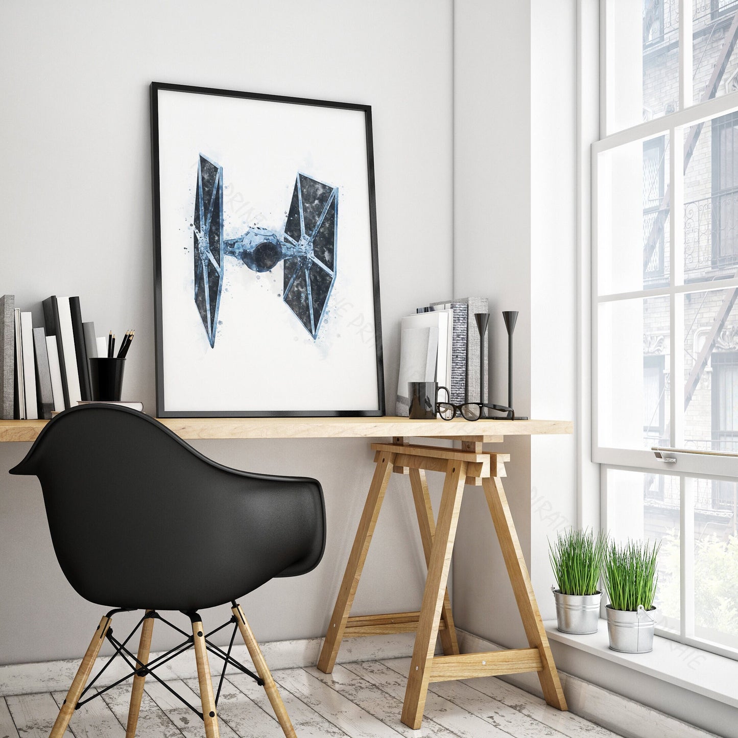 Star Wars 'TIE FIGHTER - BLUE' Watercolour Splash Wall Art Print