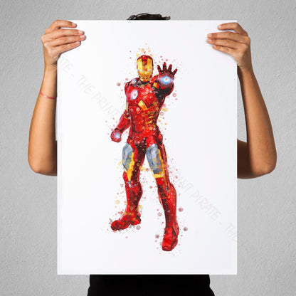 Superhero 'IRON MAN' Marvel Watercolour Splash Wall Art Print