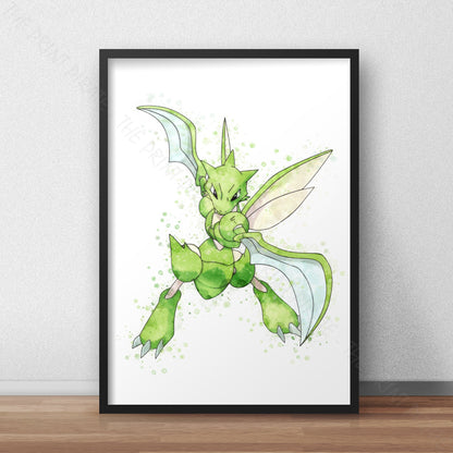 Pokemon 'SCYTHER' Watercolour Splash Wall Art Print