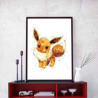 Pokemon 'EEVEE' Watercolour Splash Wall Art Print