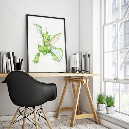 Pokemon 'SCYTHER' Watercolour Splash Wall Art Print