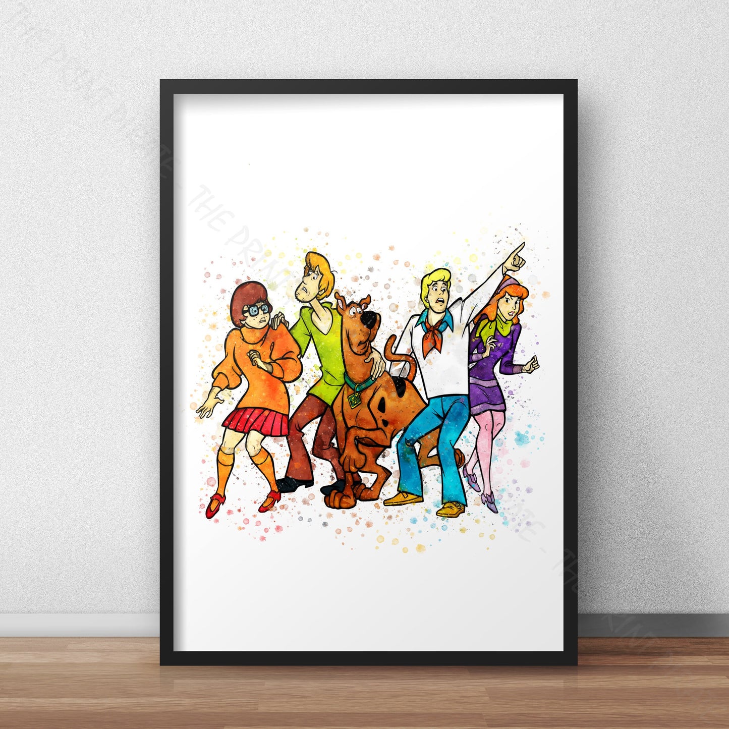 Scooby Doo 'MYSTERY INC GANG' Watercolour Splash Wall Art Print