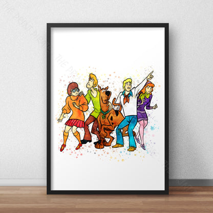 Scooby Doo 'MYSTERY INC GANG' Watercolour Splash Wall Art Print