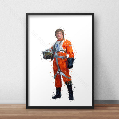 Star Wars 'LUKE SKYWALKER PILOT' Watercolour Splash Wall Art Print