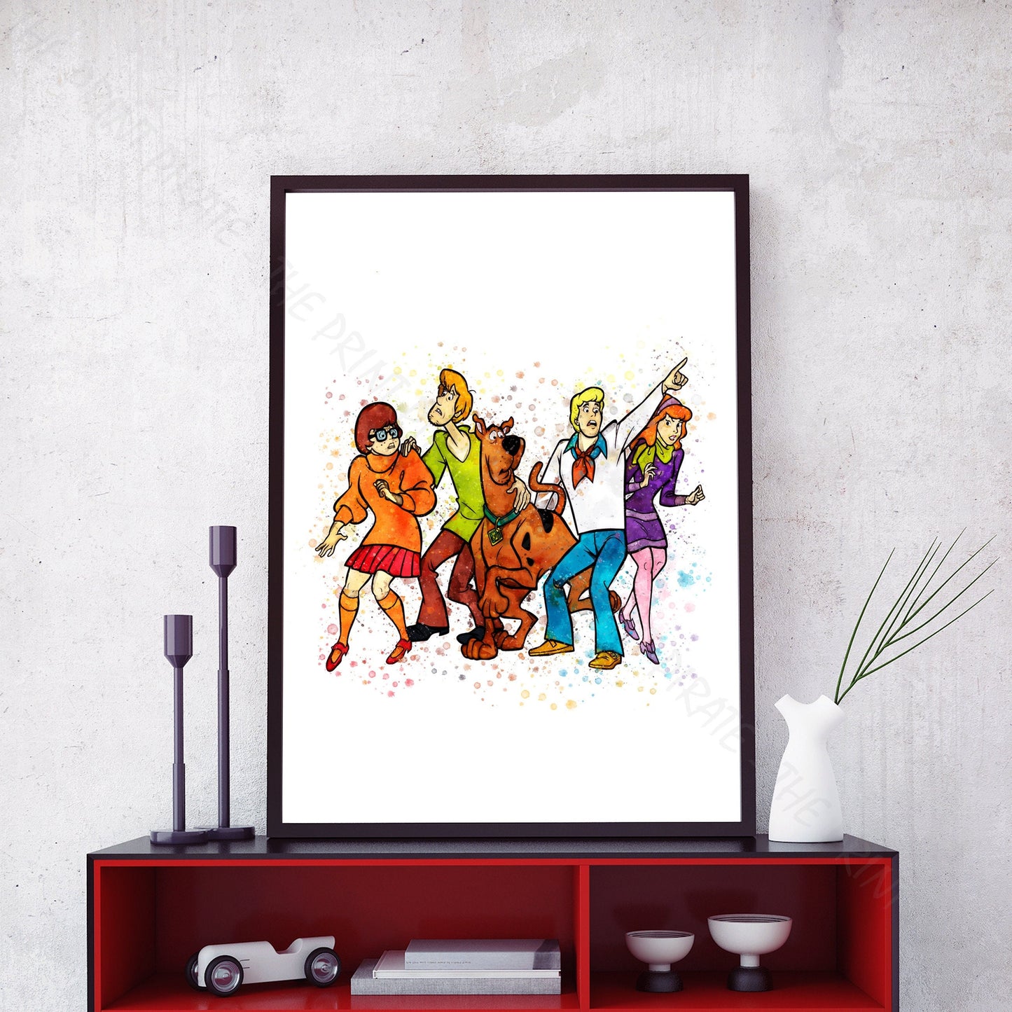 Scooby Doo 'MYSTERY INC GANG' Watercolour Splash Wall Art Print