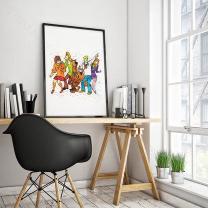 Scooby Doo 'MYSTERY INC GANG' Watercolour Splash Wall Art Print