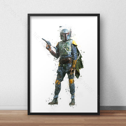 Star Wars 'BOBA FETT' Watercolour Splash Wall Art Print