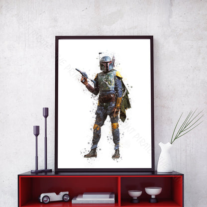 Star Wars 'BOBA FETT' Watercolour Splash Wall Art Print