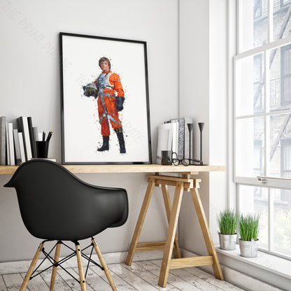 Star Wars 'LUKE SKYWALKER PILOT' Watercolour Splash Wall Art Print