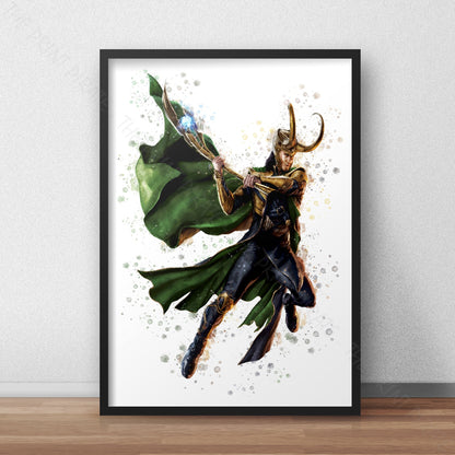 SuperVillain 'LOKI' Marvel Watercolour Splash Wall Art Print