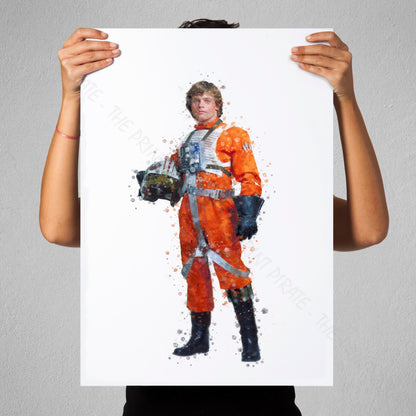 Star Wars 'LUKE SKYWALKER PILOT' Watercolour Splash Wall Art Print