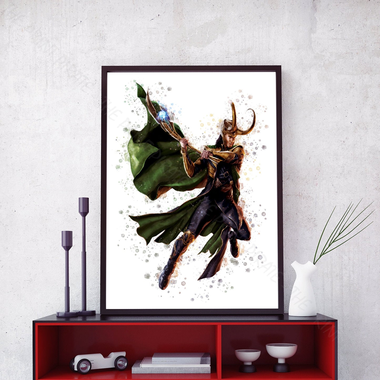 SuperVillain 'LOKI' Marvel Watercolour Splash Wall Art Print