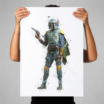 Star Wars 'BOBA FETT' Watercolour Splash Wall Art Print