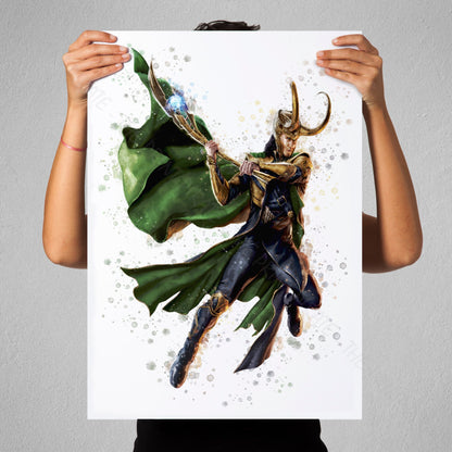 SuperVillain 'LOKI' Marvel Watercolour Splash Wall Art Print