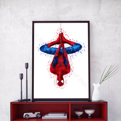 Superhero 'SPIDERMAN' Hanging (No.7) Marvel Watercolour Splash Wall Art Print