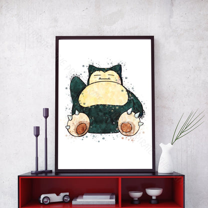 Pokemon 'SNORLAX' Watercolour Splash Wall Art Print