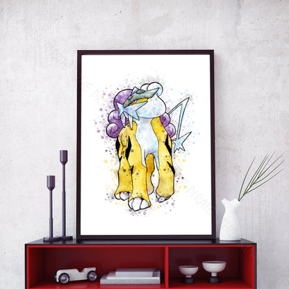 Pokemon 'RAIKOU' Watercolour Splash Wall Art Print