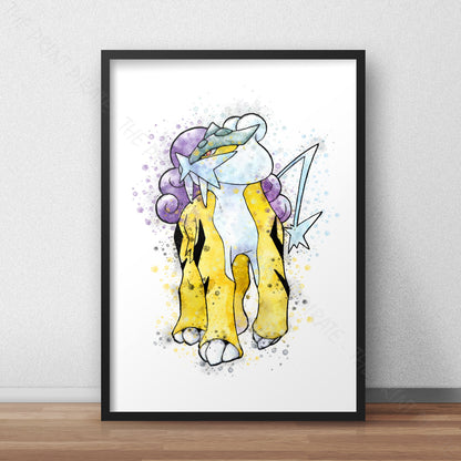 Pokemon 'RAIKOU' Watercolour Splash Wall Art Print