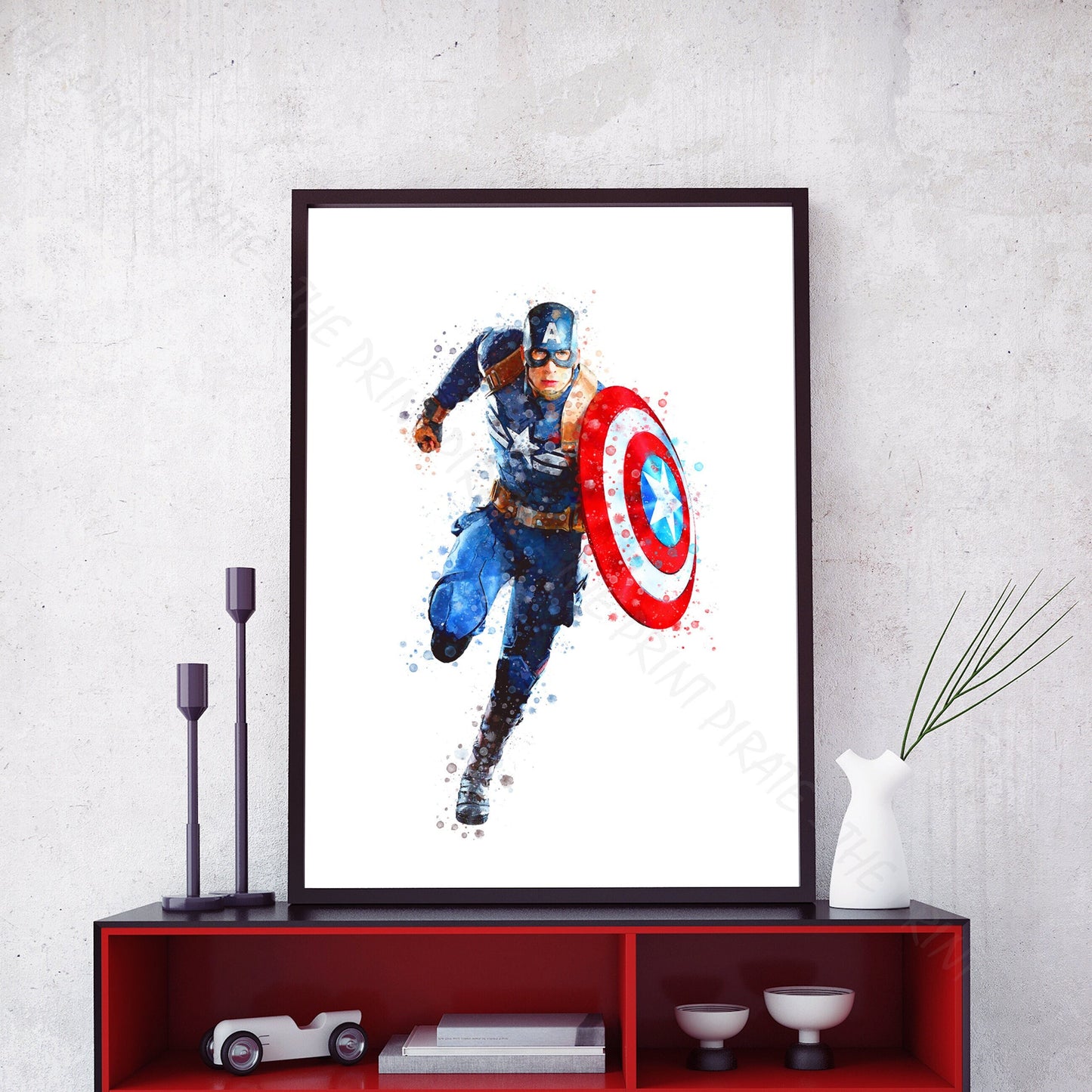 Superhero 'CAPTAIN AMERICA' Marvel Watercolour Splash Wall Art Print