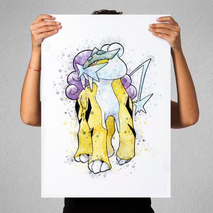 Pokemon 'RAIKOU' Watercolour Splash Wall Art Print