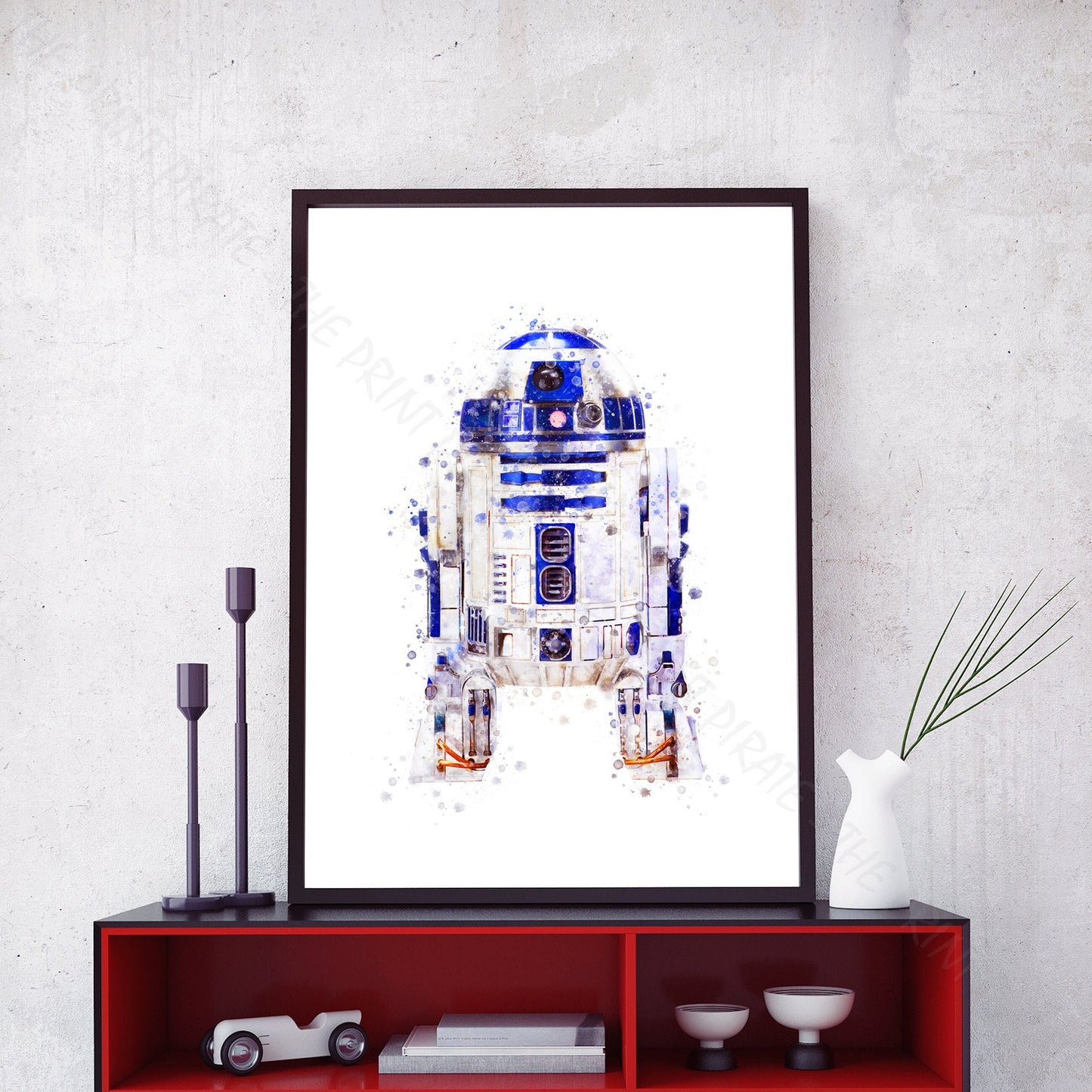 Star Wars 'R2-D2' Droid Watercolour Splash Wall Art Print