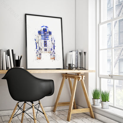 Star Wars 'R2-D2' Droid Watercolour Splash Wall Art Print