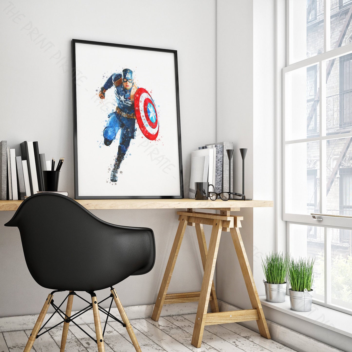 Superhero 'CAPTAIN AMERICA' Marvel Watercolour Splash Wall Art Print