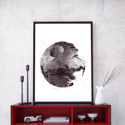 Star Wars 'DEATH STAR' Watercolour Splash Wall Art Print