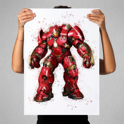 Superhero 'HULK BUSTER' Marvel Watercolour Splash Wall Art Print