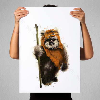 Star Wars 'EWOK' Watercolour Splash Wall Art Print