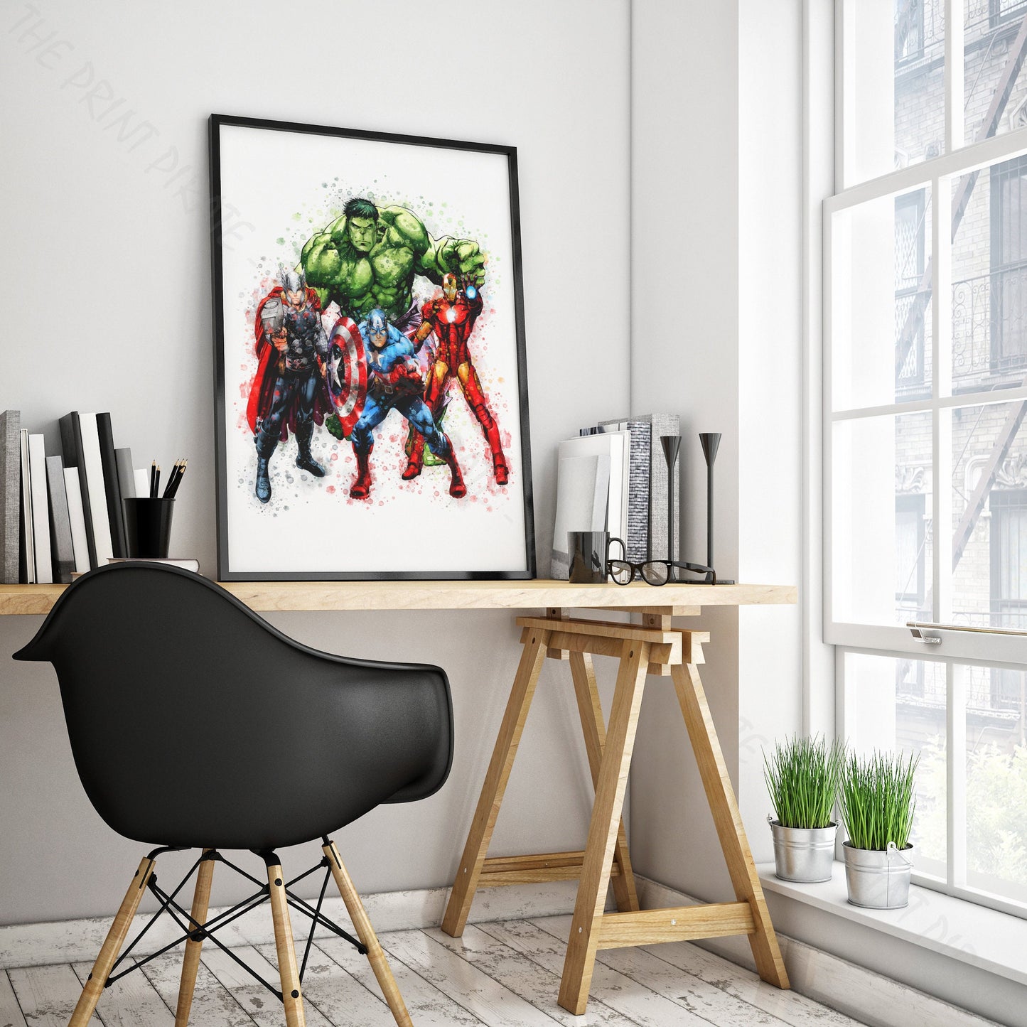 Superhero 'THE AVENGERS HEROES' Marvel Watercolour Splash Wall Art Print