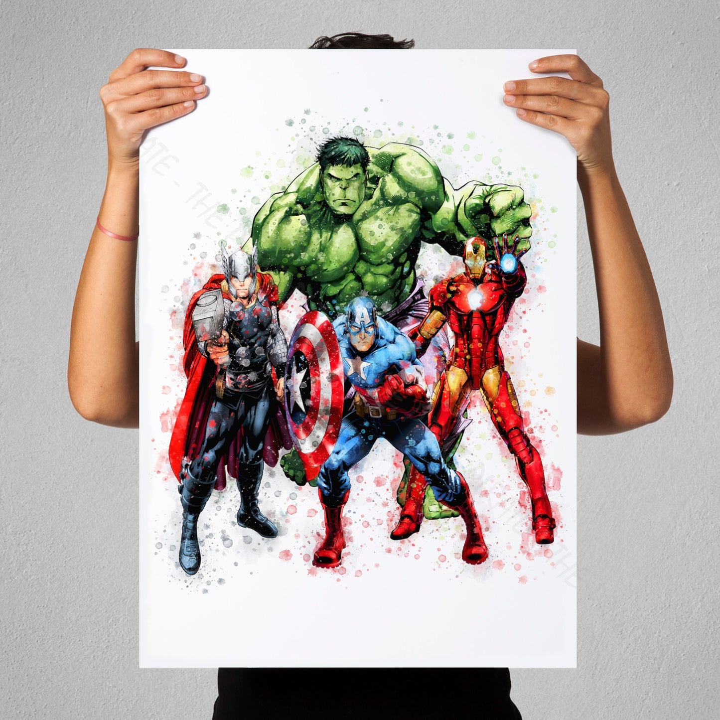 Superhero 'THE AVENGERS HEROES' Marvel Watercolour Splash Wall Art Print