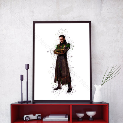 SuperVillain 'LOKI DARK WORLD' Marvel Watercolour Splash Wall Art Print