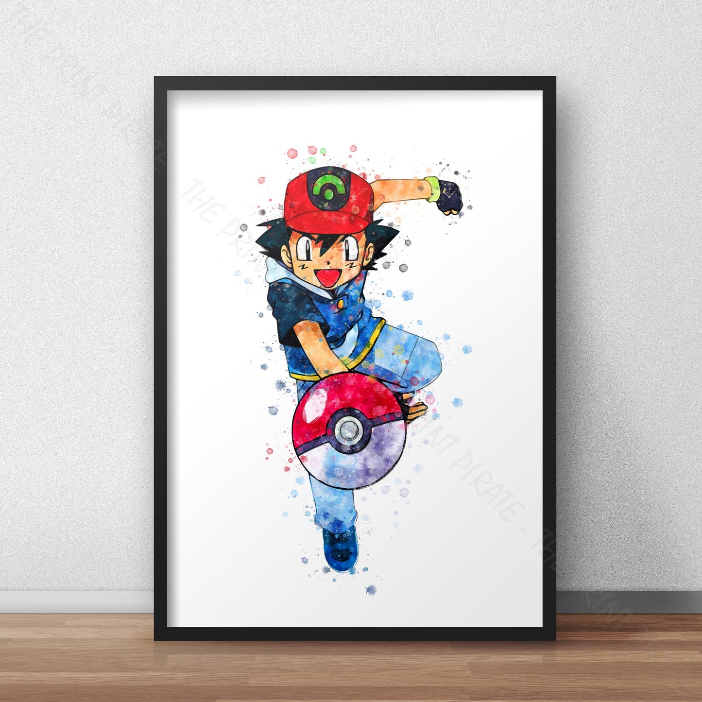 Pokemon 'ASH KETCHUM' Watercolour Splash Wall Art Print