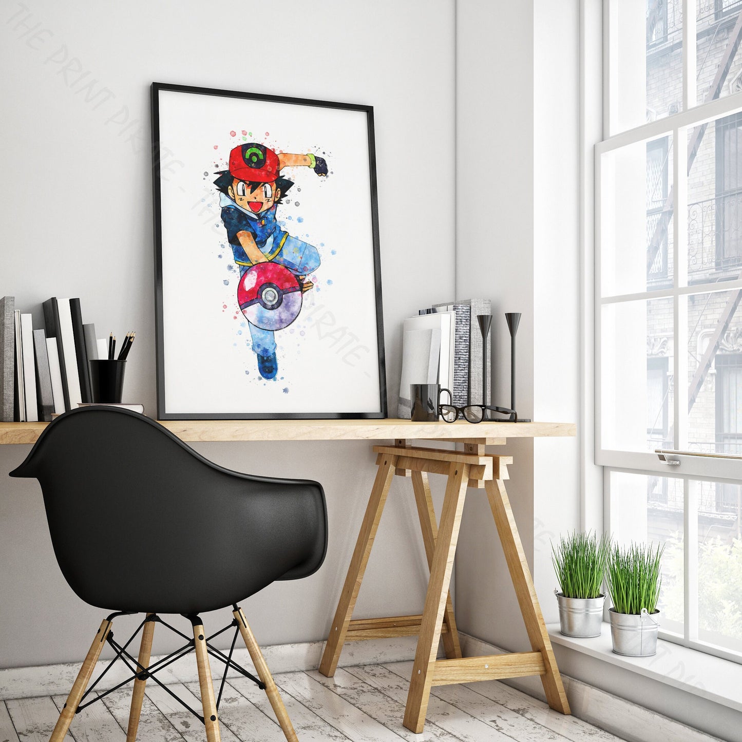 Pokemon 'ASH KETCHUM' Watercolour Splash Wall Art Print