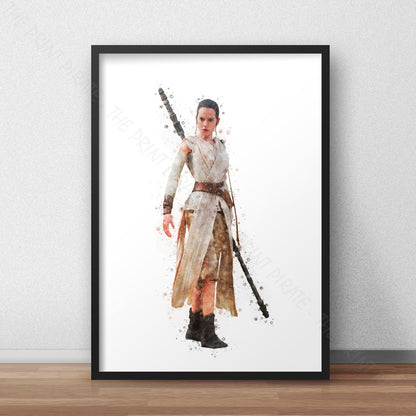 Star Wars 'REY' Droid Watercolour Splash Wall Art Print