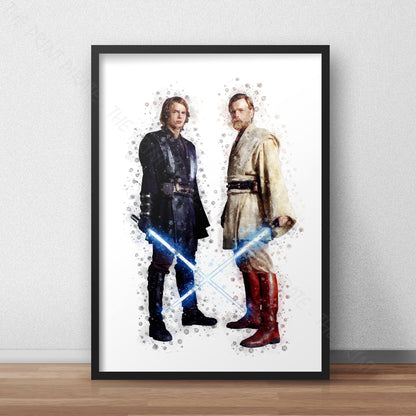 Star Wars 'ANAKIN AND OBIWAN' Watercolour Splash Wall Art Print