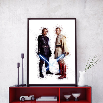 Star Wars 'ANAKIN AND OBIWAN' Watercolour Splash Wall Art Print