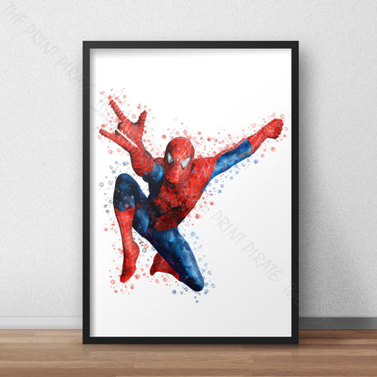 Superhero 'SPIDERMAN' Swinging No.5 Marvel Watercolour Splash Wall Art Print