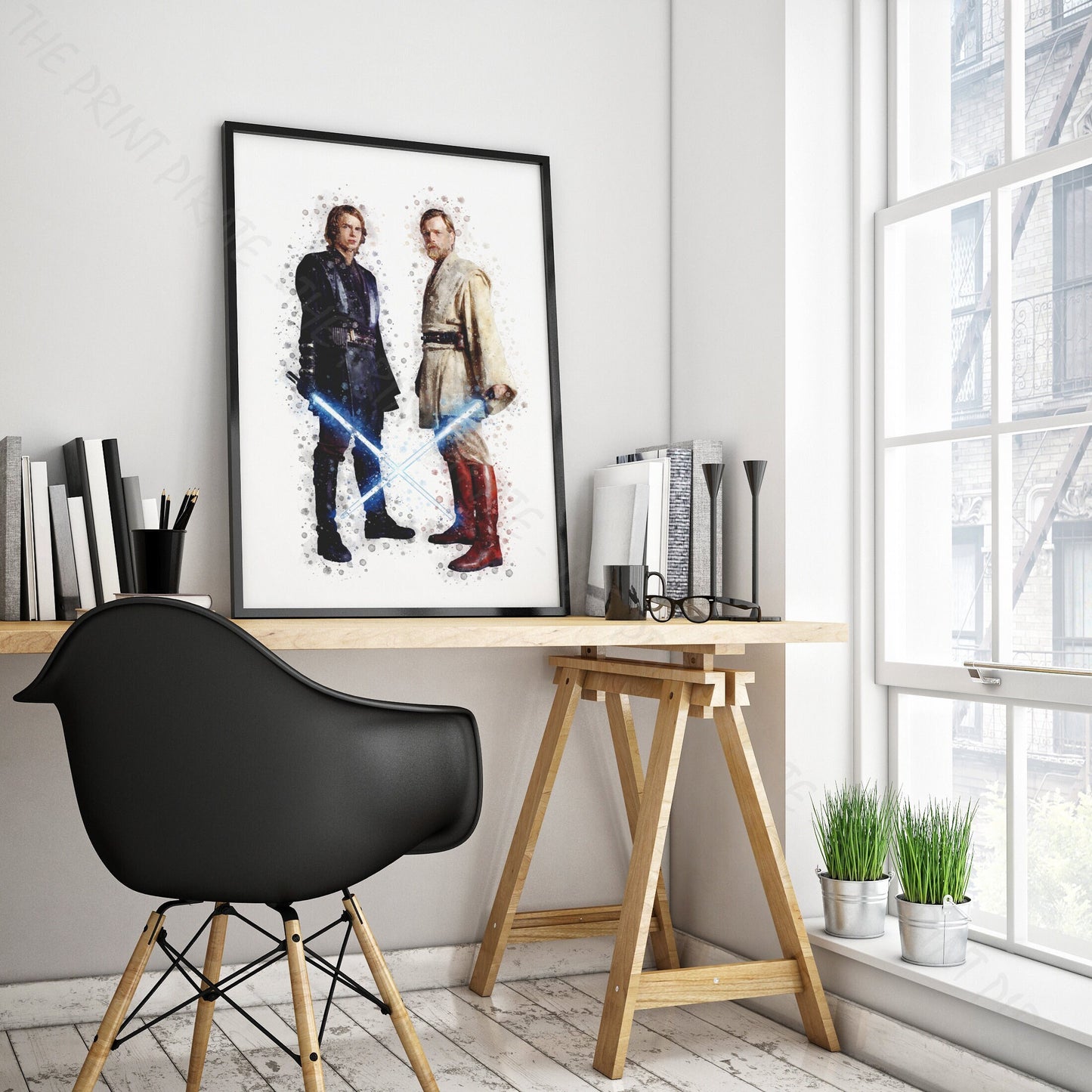 Star Wars 'ANAKIN AND OBIWAN' Watercolour Splash Wall Art Print