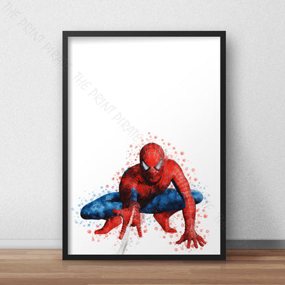 Superhero 'SPIDERMAN' Crouching No.2 Marvel Watercolour Splash Wall Art Print