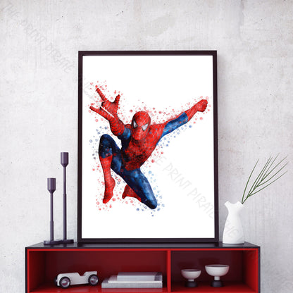 Superhero 'SPIDERMAN' Swinging No.5 Marvel Watercolour Splash Wall Art Print